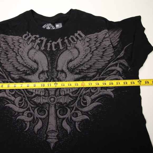 Affliction T-Shirt Mens XL Skulls Wings Cross Live Fast Cyber Grunge Y2K - Picture 8 of 9